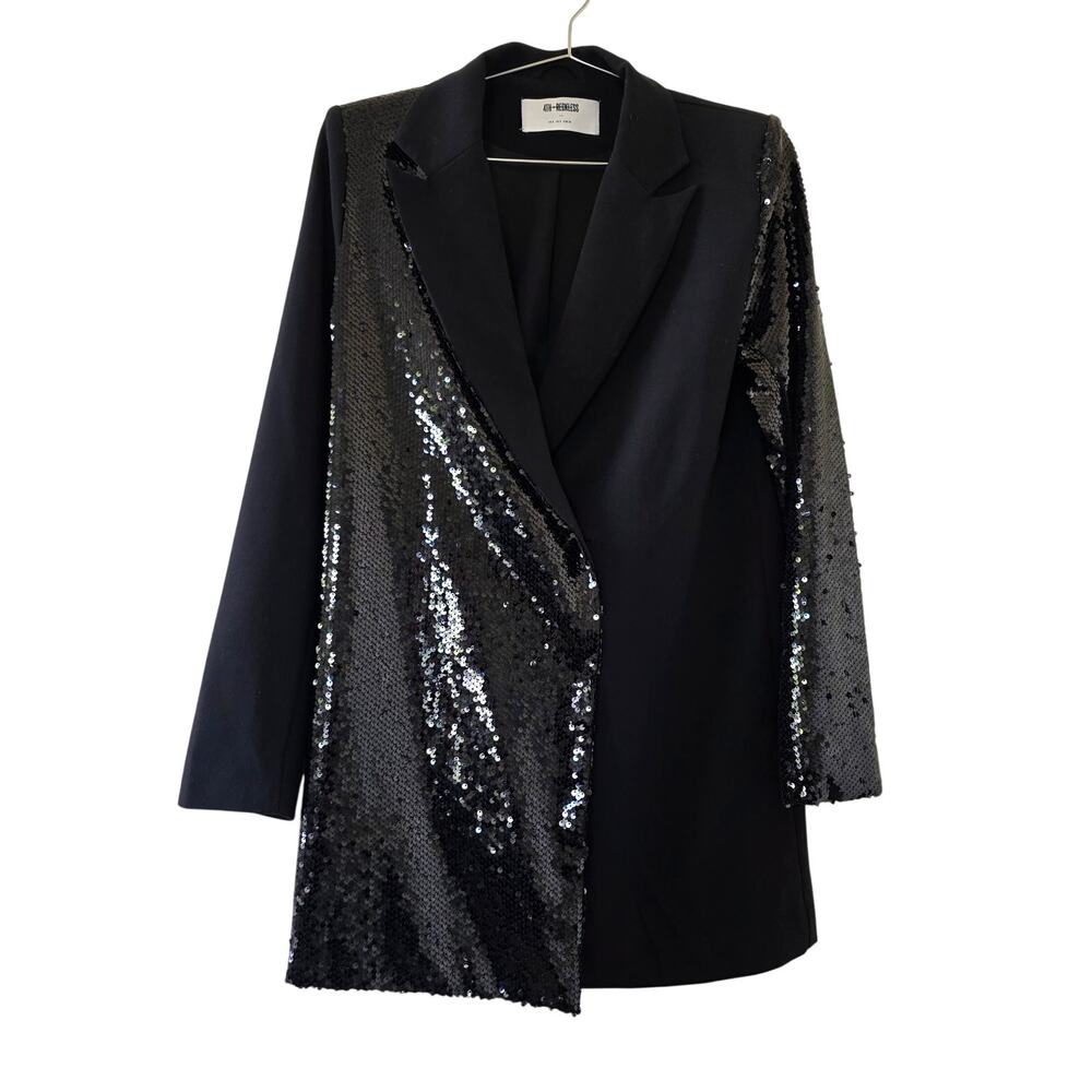 4th Reckless Black Sequin Blazer Dress Women Size S Asymmetrical Party Jacket